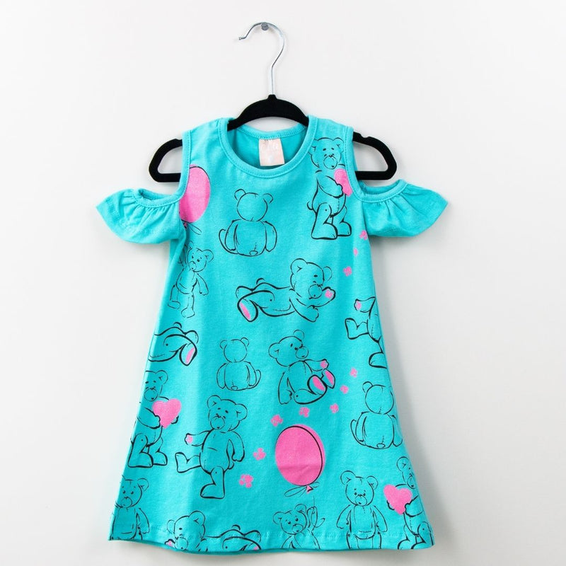 Vestido urso manguinha babado 1-2-3