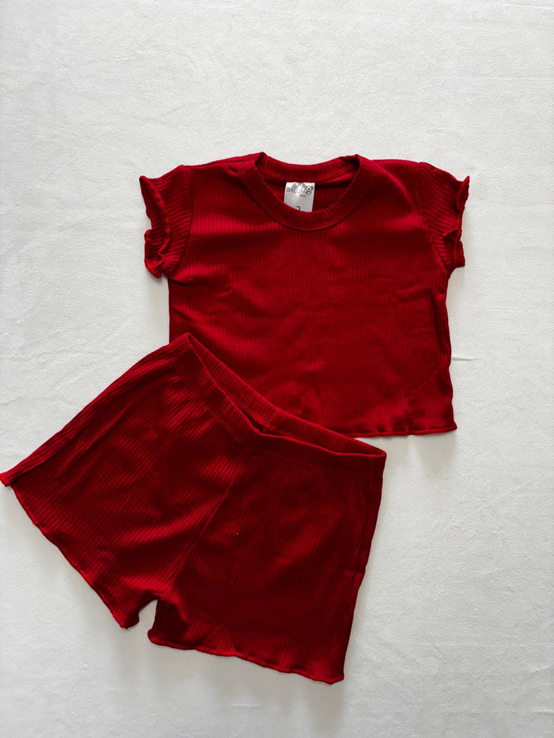 Conjunto Cropped e Shorts Godê Canelado 1-2-3