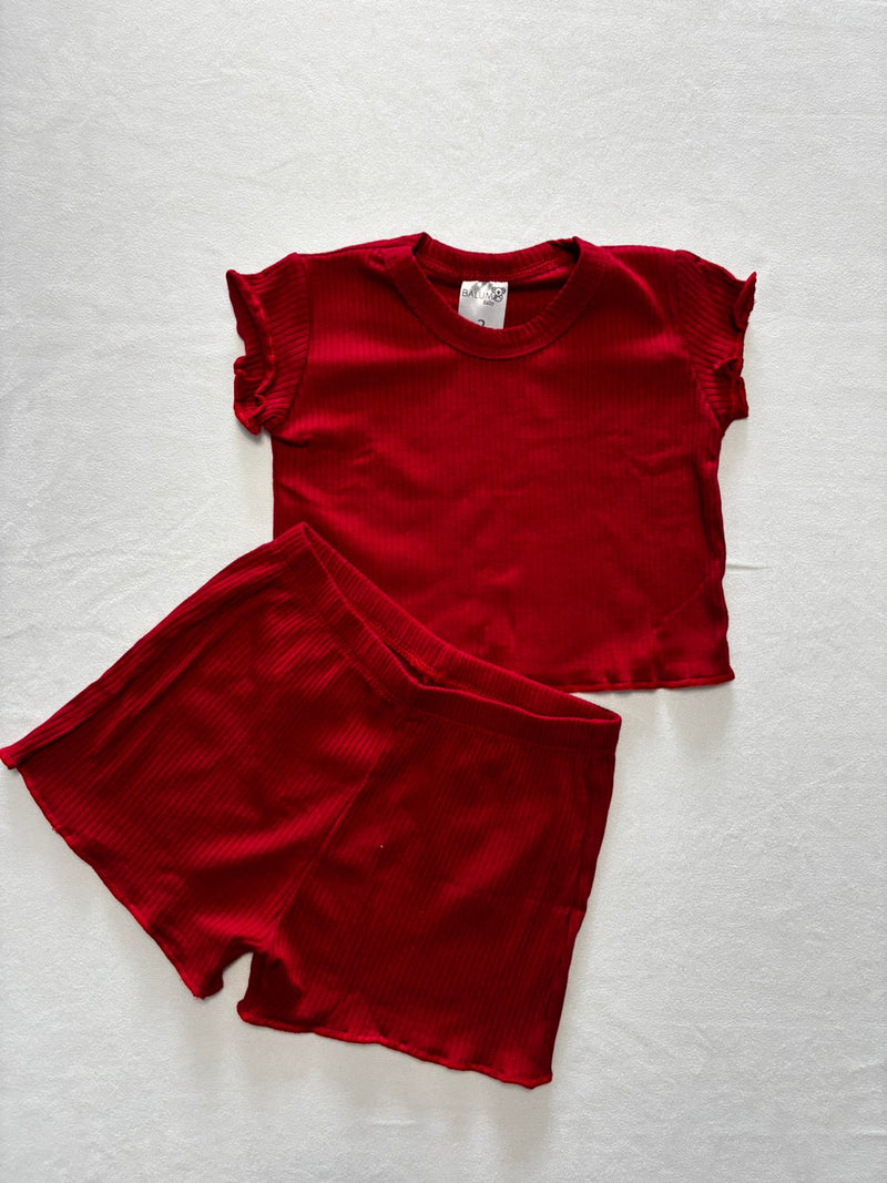 Conjunto Cropped e Shorts Godê Canelado 1-2-3