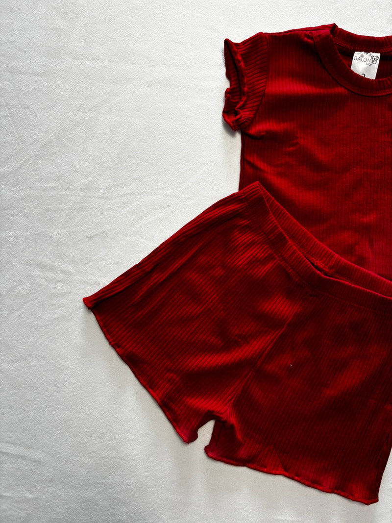 Conjunto Cropped e Shorts Godê Canelado 1-2-3